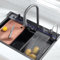 TULAZOU Évier de cuisine,T304 Évier cuisine en acier inoxydable,Évier cuisine multifonction,Évier cascade Avec robinet numérique multifonction et divers accessoires(80x45cm)