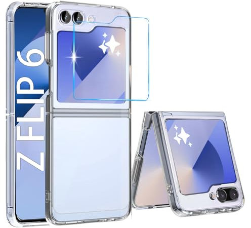 MIMGOAL for Samsung Galaxy Z Flip 7 FE/Z Flip 6 Case with Screen Protector, Anti-Scratch Shockproof Protection, Hard PC Cover Slim Anti Yellowing Samsung Z Flip 6 Case, Clear