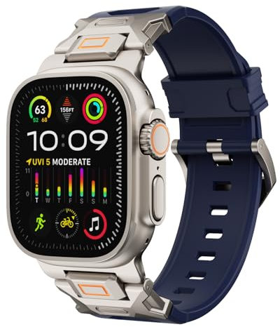 FiNESTONE Armband für Apple Watch Ultra 2 und Ultra – Fluorkautschuk (FKM) Sportarmband, Metallanschluss, 49 mm, für Apple Watch Ultra 2/Ultra/Serie 9/8/7/6/5/4/3/2/1/SE, 45 mm, 44 mm, 42 mm