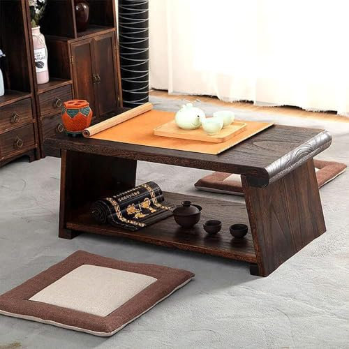 Antiker Holztisch mit klappbaren Beinen, multifunktional, niedriger Tisch, 70 x 35 x 28 cm, japanischer Stil für Laptopzimmer