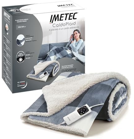 Imetec Adapto Tartan Grey Heizdecke, 160x120 cm Wärmedecke, aus weichem Gewebe, geringer Verbrauch, Adapto-Technologie, sicher, schnelles Aufheizen, 6 Temperaturen, waschbar