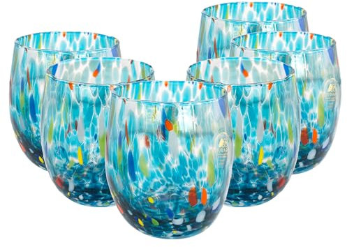MurArt Vasos de Murano - Juego de 6 vasos de 400 ml - Colección Ondas de vidrio soplado a mano de elaboración artesanal - Made in Italy - Vasos de agua (6 unidades)