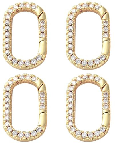 SUNNYCLUE 1 Box 4Pcs Spring Oval Ring Gold Carabiner Clips Bulk Cubic Zirconia Real 18K Gold Plated Brass Rhinestone Keychain Snap Buckle Gate Ring for Key Bag Purses Handbags DIY Crafts Accessories