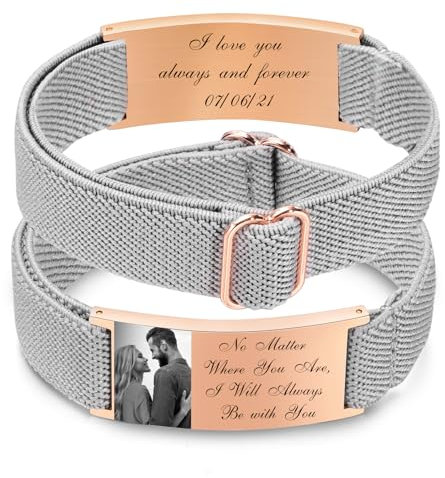 XUANPAI Armband mit Foto Armband Herren mit Gravur - Personalisiertes Partnerarmbänder mit Namen Bild Verstellbare Fotoarmband Fotogeschenk zum Geburtstag Jahrestag Weihnachten (F-Roségold)