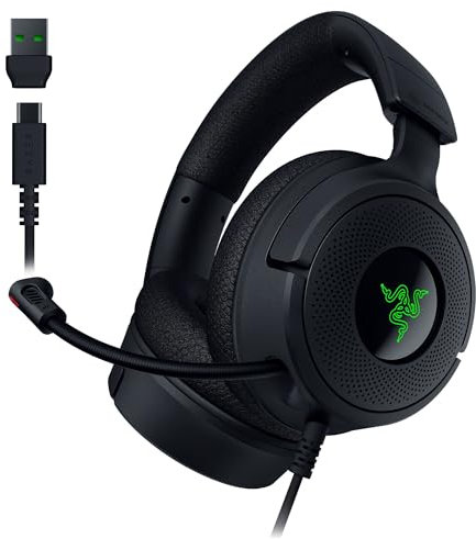 Razer Kraken V4 X Gaming Headset, Wired USB-A/USB-C Compatible, TriForce 40 mm Driver for Powerful Realistic Sound, Retractable Razer HyperClear Cardioid Microphone, RGB 7.1 Surround Sound, PC, PS5,