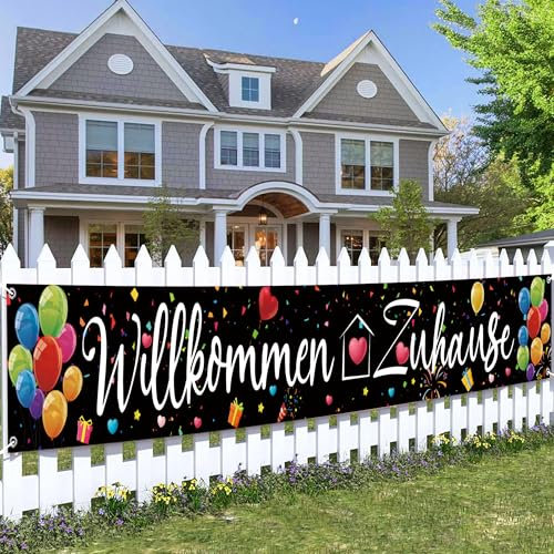 Willkommen Zuhause Hintergrund Banner Deko - Welcome Home Deko, Familie Rückkehr Bunte Girlande, Schwarz Herzlich Willkommen Banner für Jungen Mädchen Baby Familienfeiern Party Dekoration 37 x 274 cm