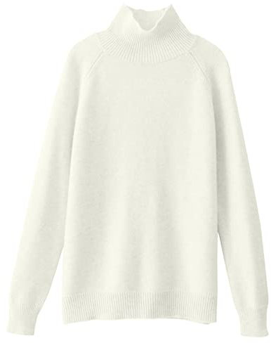 Women's Jumpers Merino Wool Cashmere Semi Turtle Neck Knitted Ladies Sweater Long Sleeve Solid Color Fashion Pullover Autumn and Winter Warm Slim Sweater Jumpers for Women UK White