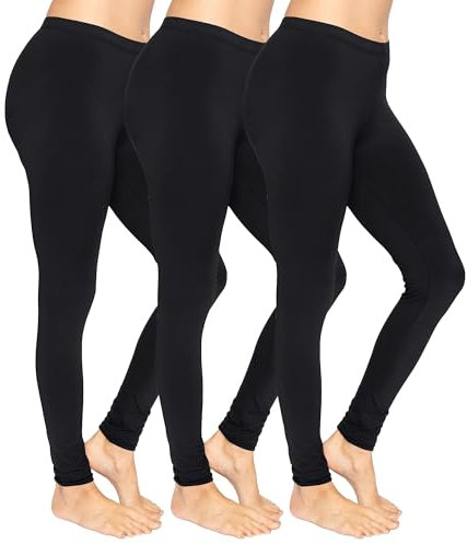 The Fancy Dress 3 Pack Womens Soft Cotton Leggings - Ladies Elasticated Waist Non-See Through Leggings for Womens UK Black, 20