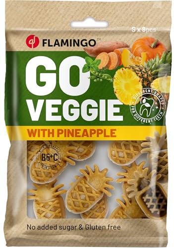 Flamingo Leckerli Hund – Veggie Ananas Gelb – 120g – glutenfrei – kalorienarm – Zahnpflege Snack