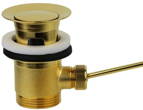 Schläfer 40510110 | Piletta Universale Dorata con Tappo Saltarello in Metallo Pesante per Scarico Lavabo Bagno e Bidet 11/4 con Troppopieno. Finitura PVD Oro Lucido