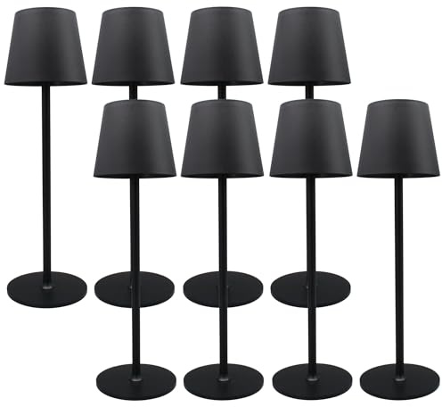 Nell LED Tischlampe Kabellos | 1800mAh Akku Wiederaufladbar | USB-C Ladeanschluss | IP54 Wassergeschützt | Dimmbar & 3 Farbtemperaturen | Für Indoor & Outdoor (BLACK, 8, LED)