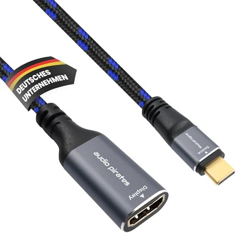 audio pirates - USB-C auf HDMI Adapter (0,3m) 4K/60Hz, 2.0b | Thunderbolt 3/4 | HDMI zertifiziert | 24K vergoldet | für Notebook Beamer Fernseher Monitor | Blau | PERFORMANCE+ COLLECTION