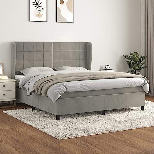 Teenpull Luxuriöses Boxspringbett 180x200 cm, Hellgrau Samt Bezug, mit Taschenfederkernmatratze und verstellbarem Kopfteil, Komplett-Set Polsterbett für tiefen, erholsamen Schlaf