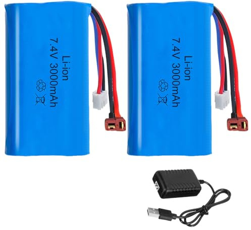 2 Pcs 7.4 V Li-ion Battery, 3000mAh Lithium-Ionen Akku mit Deans T Stecker, UBS Ladekabel, Wiederaufladbare Battery, Li-Ionen-Akku für RC Fahrzeuge, Panzer, Auto, Roboter, Stunt Car