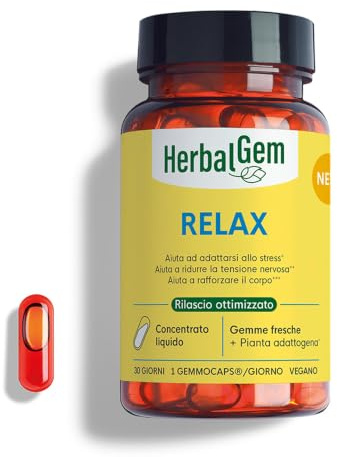 HERBALGEM - GEMMOCAPS RELAX – Stress e Tensione Nervosa – 30 capsule | Con gemmoderivati di Fico, Biancospino, Ribes nero e Schisandra, formula BIO e vegana