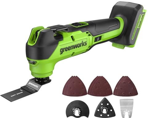 Greenworks 24 V Cordless Multi-Function Tool, 8 Variable speeds, up to 18,000 OPM, LED Lighting, Accessories Included, Without 24 V Battery or Charger MT332