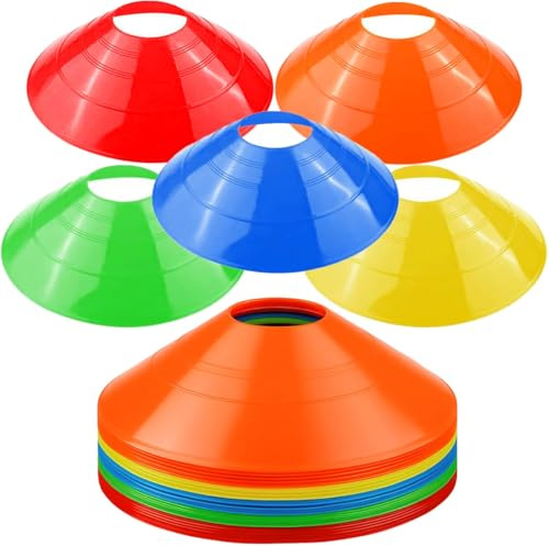 Jonami 20Pcs Coupelles D’Entraînement Football Cônes Marquage Slalom Accessoires D’Entraînement Coordination – 5 Couleurs