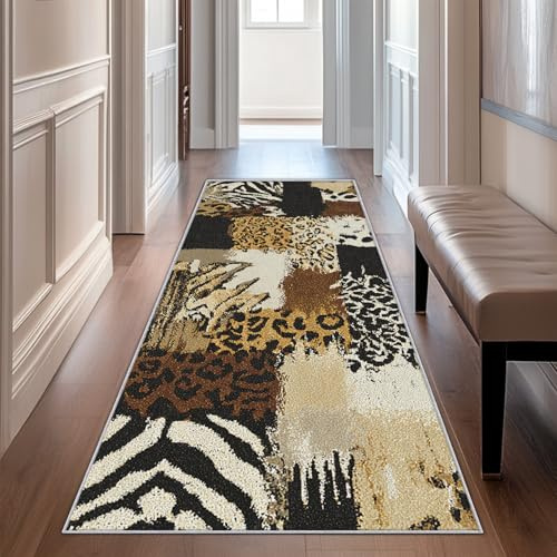 Generisch Läufer Flur Tierdruck, Waschbarer Teppich Läufer Zebra Leopard Afrika 60x120, Küchenteppich, Eingangsbereich, Bettvorleger, Schlafzimmer Deko, rutschfest, Kurzflor i2448