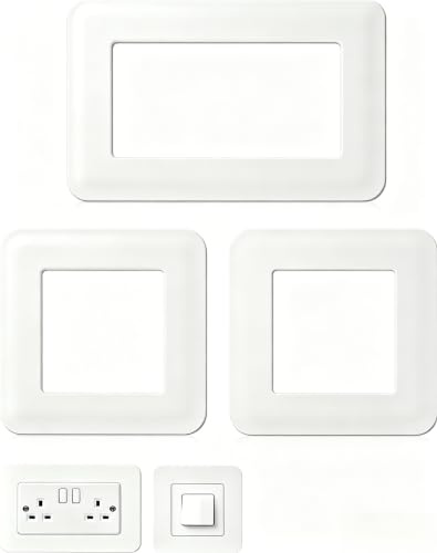Double Socket Surround & Light Switch Surround, Samyosaien 3-Pack Matte Acrylic Cover Plates, Self-Adhesive Decorative Frame for Wall, Easy No Drill Installation (14.6 x 8.6cm & 8.6 x 8.6cm) (White)