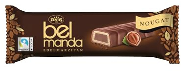 Zentis belmanda Edelmarzipan Riegel Nougat, mit Milchschokoladen, 40 g | aromatische Mandeln und Fairtrade-Kakao, perfekt für unterwegs, Wrapper