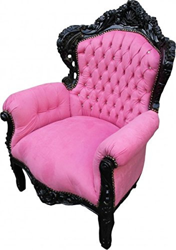 Casa Padrino Barock Sessel King Rosa/Schwarz mit Glitzersteinen - Limited Edition