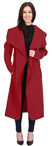 Minni Rossa Womens Ladies Italian Trench Long Coat Waterfall Duster Cape Belted Cardigan Jacket Plus Size UK (Wine, M-L)