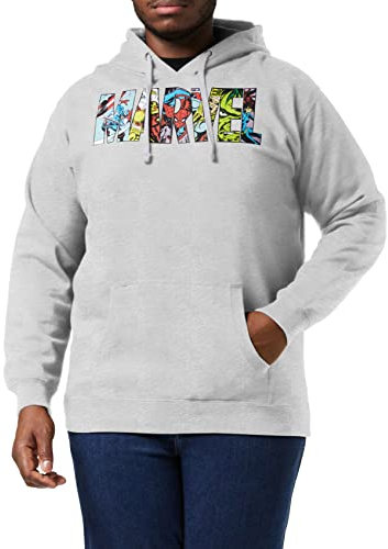 Marvel Men's Logo Characters Hoodie, Grey (Grey Marl Spo), M UK