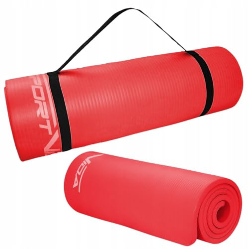 SportVida Yoga Matte Rutschfest Extradick - Yogamatte mit Weicher Schaum - NBR Matte - Dicke Turnmatte für zuhause Training mit Tragegurt - Sportmatte - Fitnessmatte 2 Größen, 6 Farben(Rot)