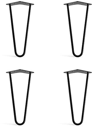 4 x Hairpin Legs from DT IRONCRAFT - 25cm 2 Rod / 10mm, Black - Sideboard, TV Stand Legs with Floor Protector Feet & Screws