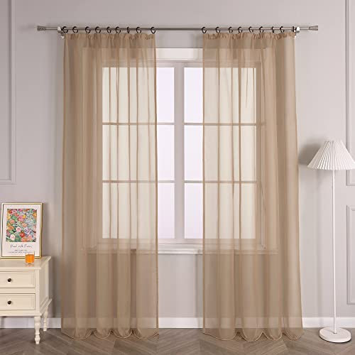 Joyswahl Voile Gardine Unifarbiger transparenter Vorhang mit Kräuselband »Regina« Schals Fenster Vorhänge BxH 140x145cm Braun 2 Stück