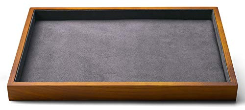 Oirlv Wood Flat Jewelry Tray Stackable Jewelry Drawer Organizer Showcase Jewelry Holder(Grey)