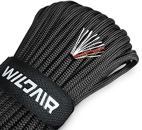 WILDAIR Paracord Survival Paracord Parachute Fire Cord Survival Ropes 4-in-1 100Ft 5/32 Diameter U.S. Military Type III with Integrated Fishing Line, Fire-Starter Tinder