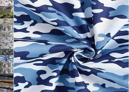 StoffBook BLAU/WEIß CAMOUFLAGE BAUMWOLLE ARMEE STOFF STOFFE, E185