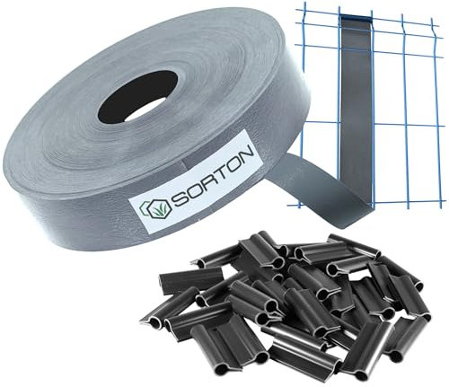 Sorton Kit Lamelle Occultante PVC Rouleau Bande Occultant Brise Vue Grillage Rigide Occultant Cache Cloture en Panneau Rigide pour Jardin 46MM x 70M+100CLIPS (Gris - RAL7040)