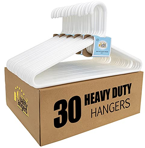 Quality White Plastic Hangers 30 Pack - Super Heavy Duty Multipack for Clothes - Thick Strong Standard Closet Clothing Hangers with Hook for Scarves and Belts-17 for Coats (White, 30)