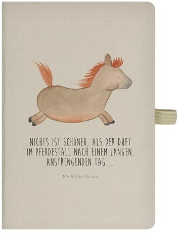 Mr. & Mrs. Panda DIN A5 Baumwoll Notizbuch Pferd springt - Geschenk, Notizen, Pferdebesitzer, Hoftiere, Landwirtin, Bauernhof, Landwirt, Schreibheft, Kladde, reiten, Journal, Pferdestall, Tagebuch