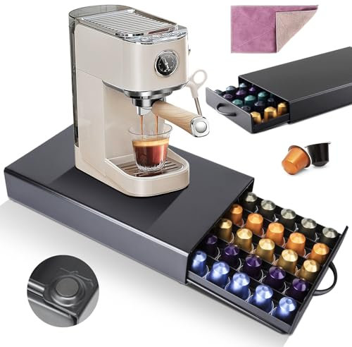 Myiosus Rangement Capsule Nespresso, Porte Capsule de Café Tiroir de Rangement pour 45 Capsules, Distributeur Range-Dosette pour Maison, Bureau, Cuisine - Noir