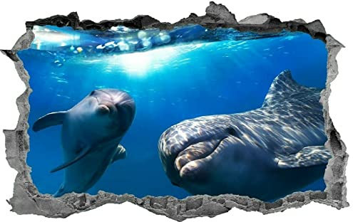 3D-Effekt Wandtattoo Delfin Aufkleber Durchbruch selbstklebendes Wandbild Wandsticker Stein Wanddurchbruch Wandaufkleber Tattoo, Größe 80x120cm