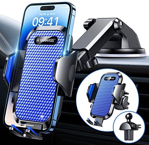 VANMASS Car Phone Holder【Strongest Military-Grade Suction】 Patent & & All Safety Certs Mobile Automobile Cradles Mount Van Windscreen Dashboard Vent Stand for iPhone 16 15 Pro Max 14 13 12 Samsung
