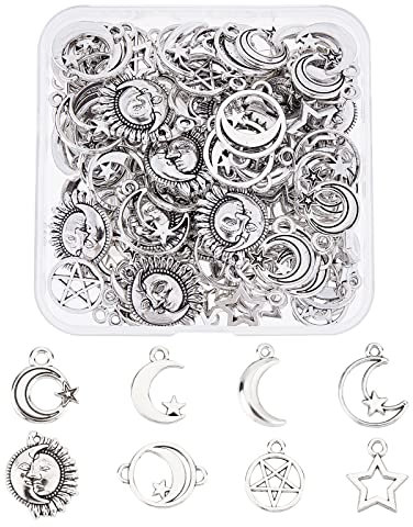 SUPERFINDINGS 96 Pcs 8 Styles Style Tibétain Alliage Pendentifs Étoile Lune Bijoux Charmes Creux Étoile Pendentif Lune Dangle Pendentifs pour DIY Collier Bracelet Fabrication de Bijoux