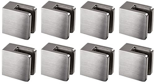 8x Edelstahl Glashalter eckig für 8 mm Glas - Glasklemme flach für gerade Flächen - Geländer Sicherung
