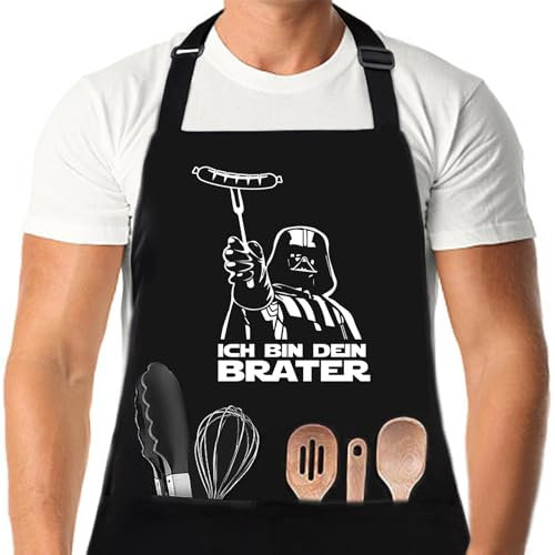 DXDXDXD Star Wars Schürze ICH BIN DEIN BRATER, Grillschürze für Männer mit 4 Taschen 95cm Große, Kochschürze Herren Lustige Kochen Grillen Schürzen, Starwars Geschenk Schürze