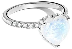 Bishilin Silber Ring 925 Damen, Verlobungsringe Herz Mondstein Trauringe Silber Eheringe Nickelfrei Größe 52 (16.6)