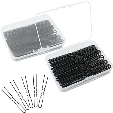 200 Piezas Horquillas en Forma de U 7cm Largo con 2 Cajas, Horquillas para El Pelo, Horquillas Moño, Metal Alfileres Moños, Horquillas de Clips para Mujeres y Niñas (Negro)