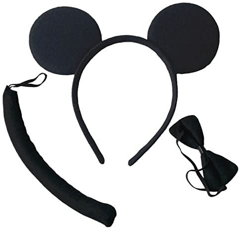 Set of 3 Mouse Costume Accessory Set Mouse Ears Headband Tail and Bow Tie (Set 1)
