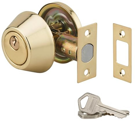 Serrure Horizontale Tubulaire en Applique, à Bouton pour Porte d'entrée, Axe Réglable, Finition Dorée, Inclut 3 Clés, Matériau en Acier, Garantie 5 ans - THIRARD