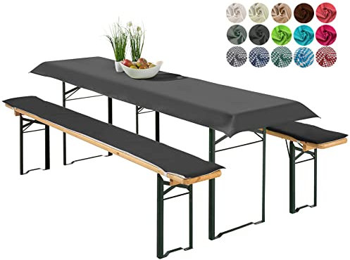 heimtexland ® Set di 3 cuscini per tende da birra, cuscino per panche da birra, tipo 698, colore nero, per tavolo 70 x 220 cm
