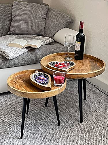 casamia Couchtisch Set Massivholz ø 40 u. 50 cm Beistelltische rund Wohnzimmer Tische Vancouver