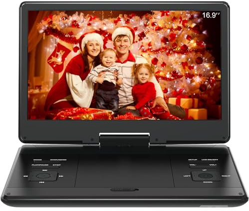 Lettore DVD portatile da 17,9 pollici con grande schermo HD da 14,1, altoparlante ad alto volume, con borsa per il trasporto extra.