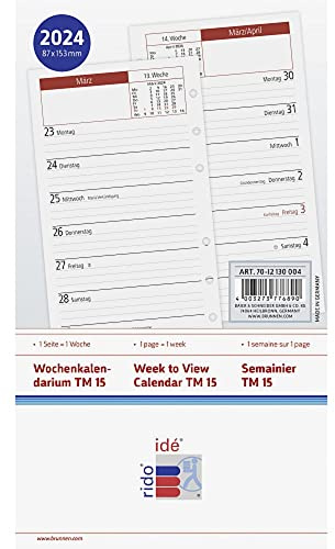 rido/idé Wochen-Ersatzkalendarium Modell TM 15 2024 1 Seite = 1 Woche Blattgröße 8,7 x 15,3 cm weiß